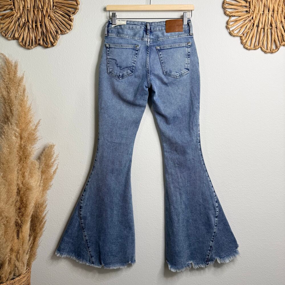 Free People flare pants low-rise jeans stretchy boho bell bottoms 26 - Picture 6 of 9